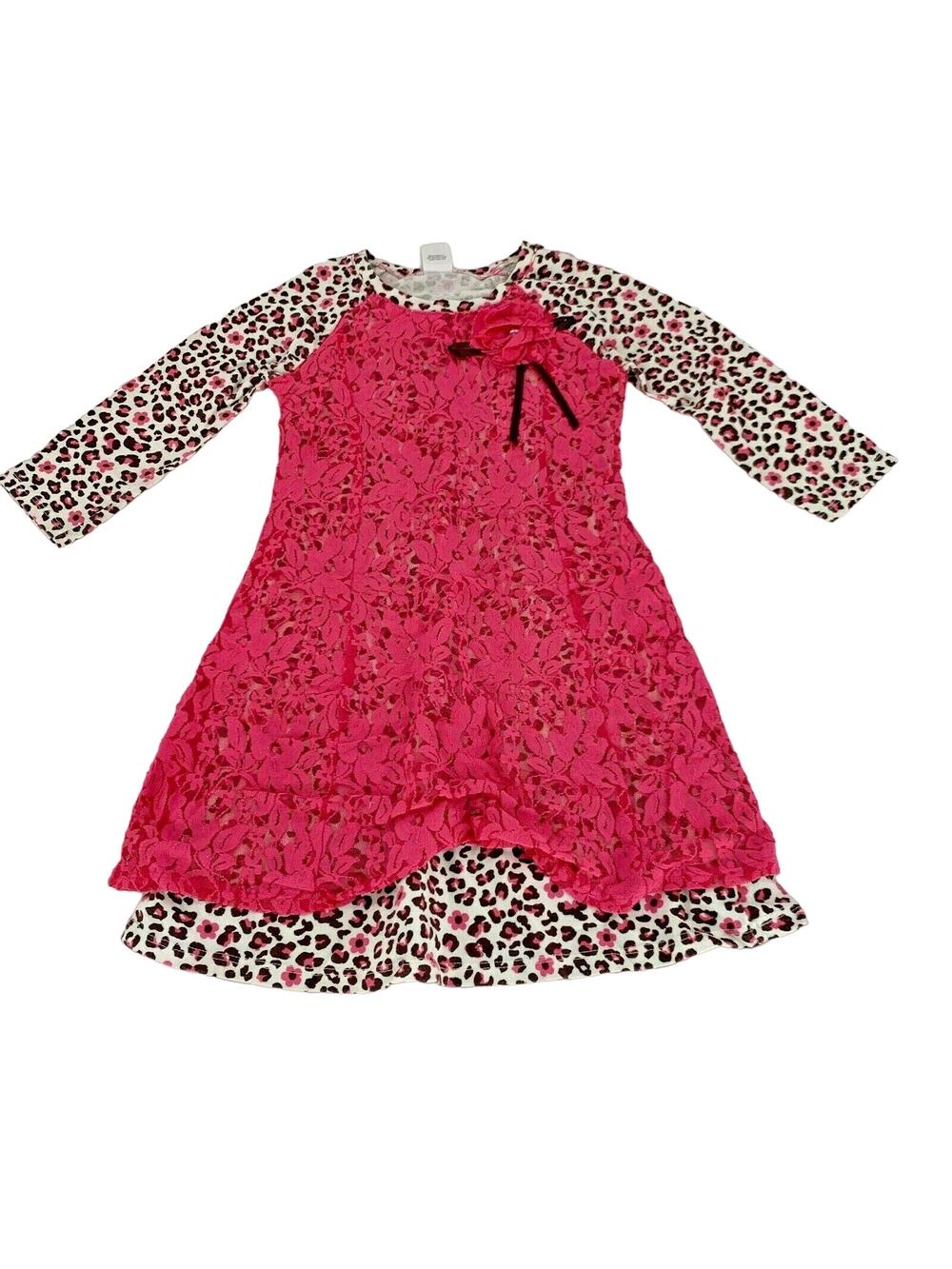 Dollie & Me Leopard Print Lace Long Sleeve Dress Girl’s Kid’s Youth Size 7